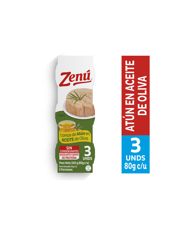 3 pack lomo atún en aceite de oliva x 80g