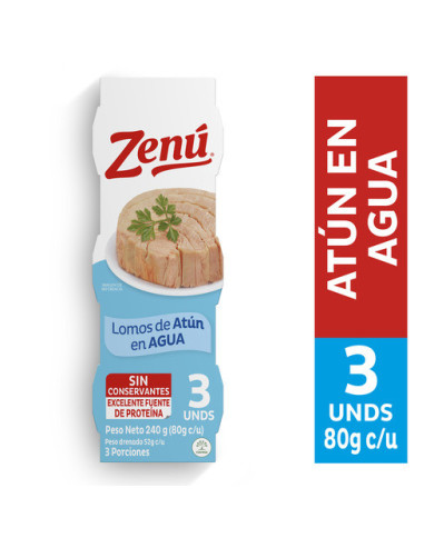 3 pack lomo atún en agua x 80g