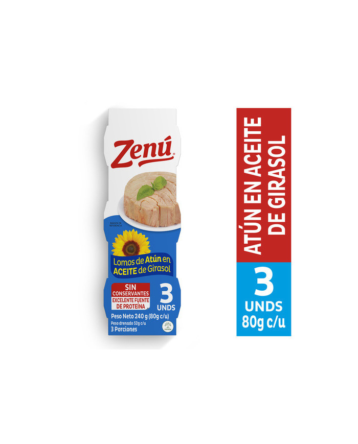 3 pack lomo atún en aceite de girasol x 80g