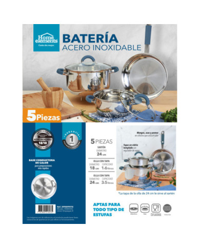 BATERIA ACERO 5 PIEZAS HEBA5SS