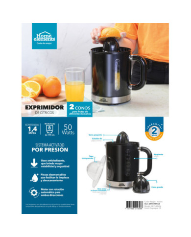 EXPRIMIDOR DE JUGO 1.4L NEGRO HECJ606N