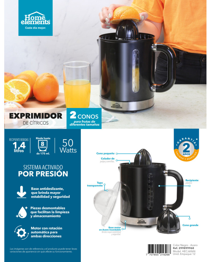 EXPRIMIDOR DE JUGO 1.4L NEGRO HECJ606N
