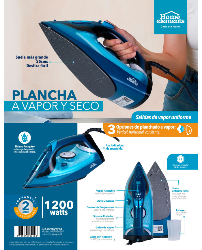 PLANCHA A VAPOR Y SECO ANTIADHERENTE HEPV268A