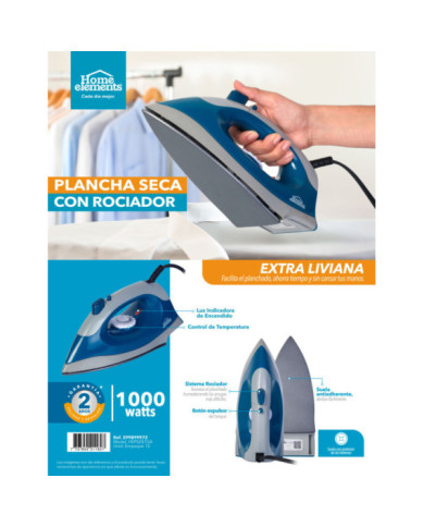 PLANCHA SECA CON ROCIADOR GRIS - AZUL HEPS207GA
