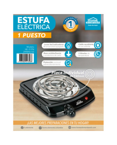 ESTUFA 1P ELECTRICA 1.000W HE-E1PN NEGRA