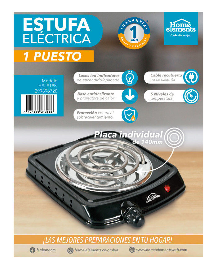 ESTUFA 1P ELECTRICA 1.000W HE-E1PN NEGRA
