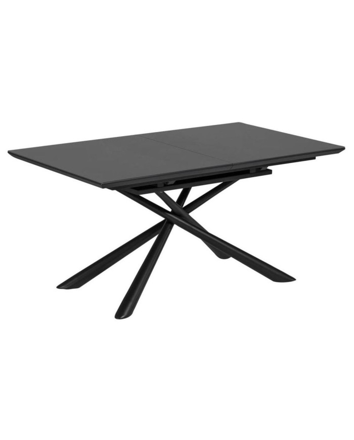 Mesa extensible Theone 160 (210) x 90 cm cristal patas de acero acabado negro