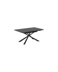Mesa extensible Theone 160 (210) x 90 cm cristal patas de acero acabado negro