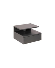 Cama de la pared de madera mesa lateral Ashlan lacado de color gris oscuro, estante de PC 1, cajones